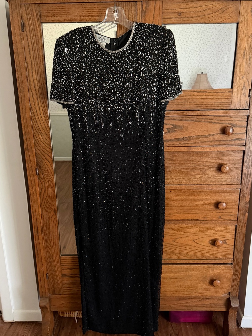 Vintage Petra 100% Silk Black Sequin Formal Dress